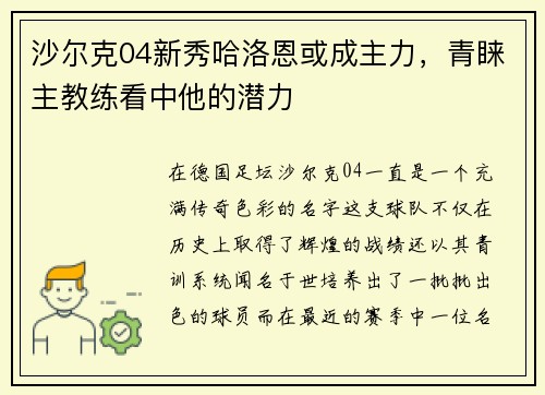 沙尔克04新秀哈洛恩或成主力，青睐主教练看中他的潜力